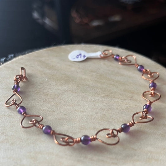 Amethyst Heart Link Bracelet - Mother Of Metal - amethyst - bracelets - Copper - Necklaces