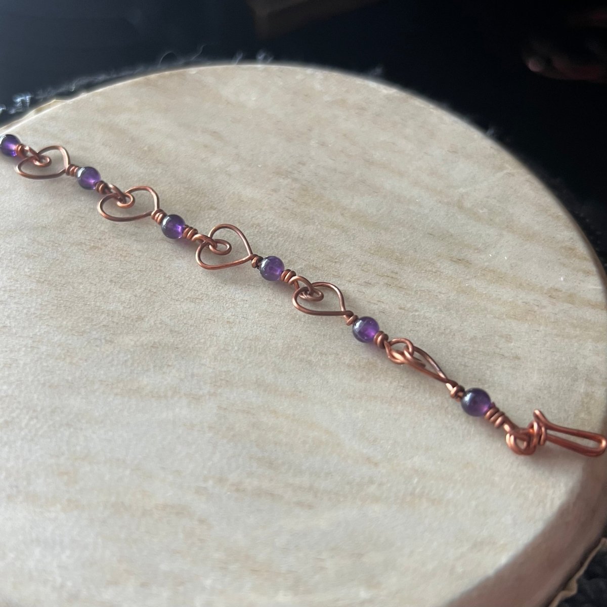 Amethyst Heart Link Bracelet - Mother Of Metal - amethyst - bracelets - Copper - Necklaces