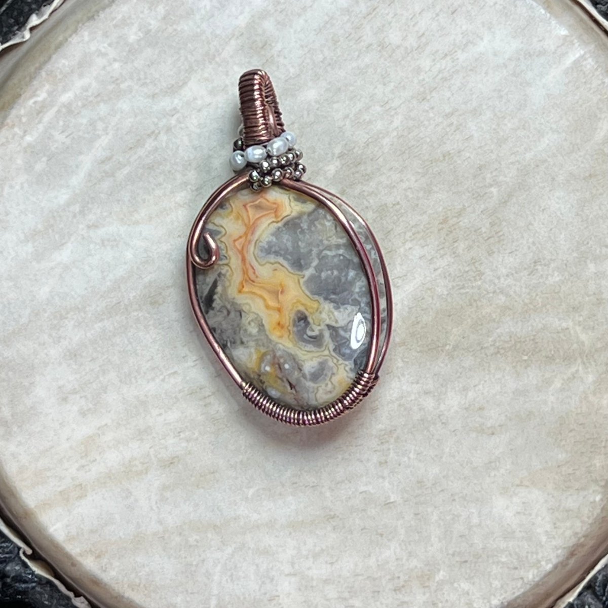 Crazy Lace Agate Pendant - Mother Of Metal - Copper - For Her - For Him - Charms & Pendants