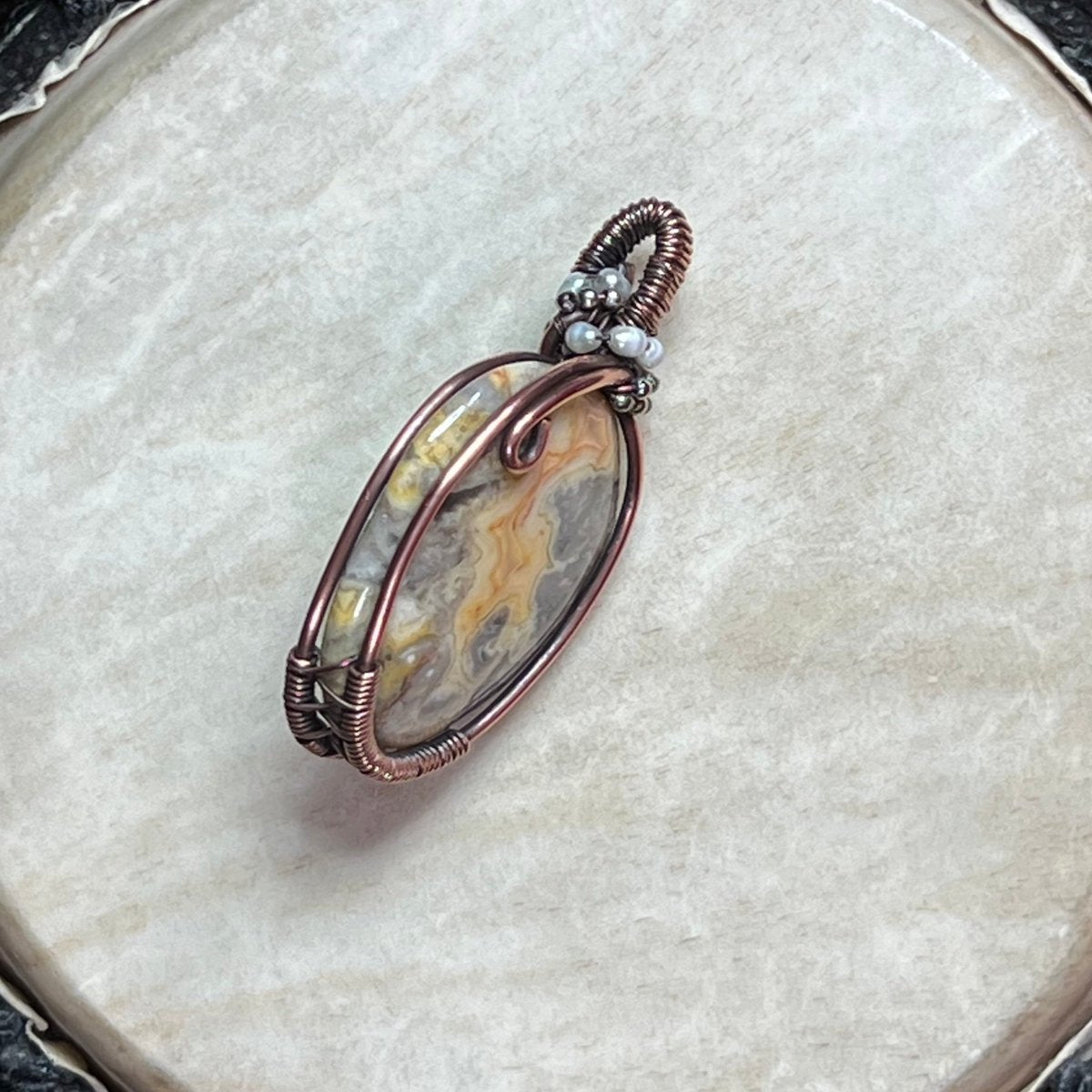 Crazy Lace Agate Pendant - Mother Of Metal - Copper - For Her - For Him - Charms & Pendants