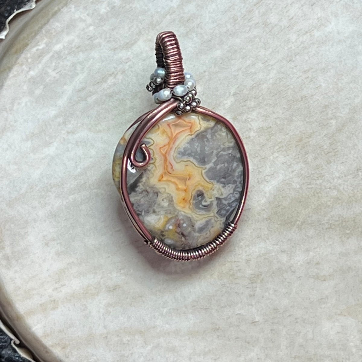 Crazy Lace Agate Pendant - Mother Of Metal - Copper - For Her - For Him - Charms & Pendants