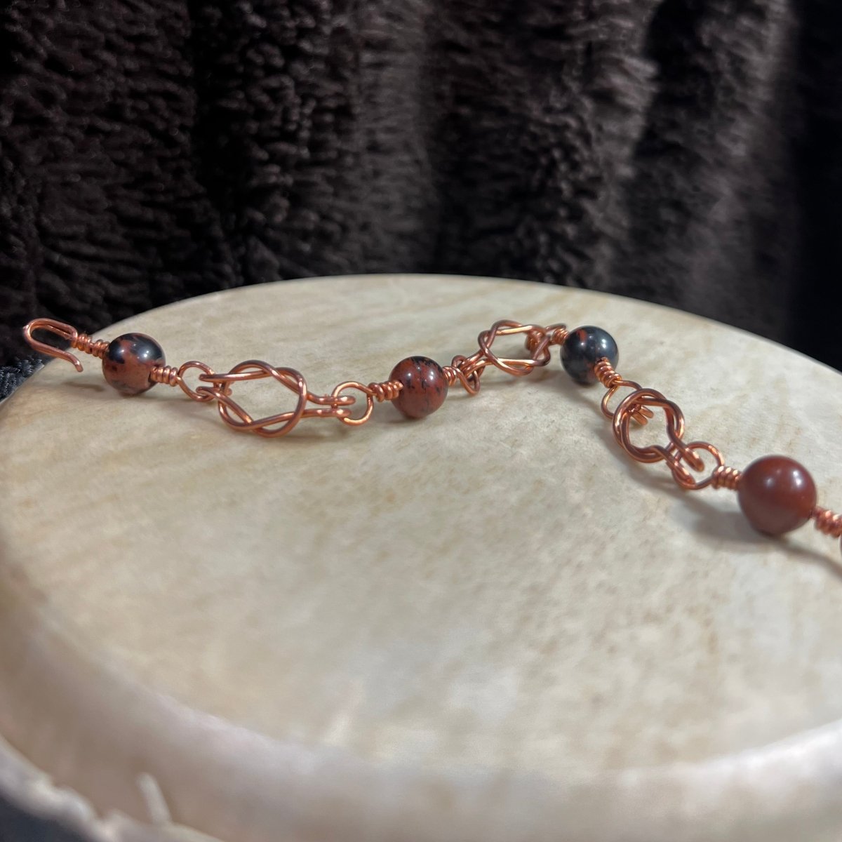 Mahogany Obsidian Copper Sailor's Knot Bracelet - Mother Of Metal - Copper - For Her - For Him - Chain Links