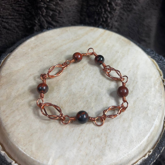 Mahogany Obsidian Copper Sailor's Knot Bracelet - Mother Of Metal - Copper - For Her - For Him - Chain Links