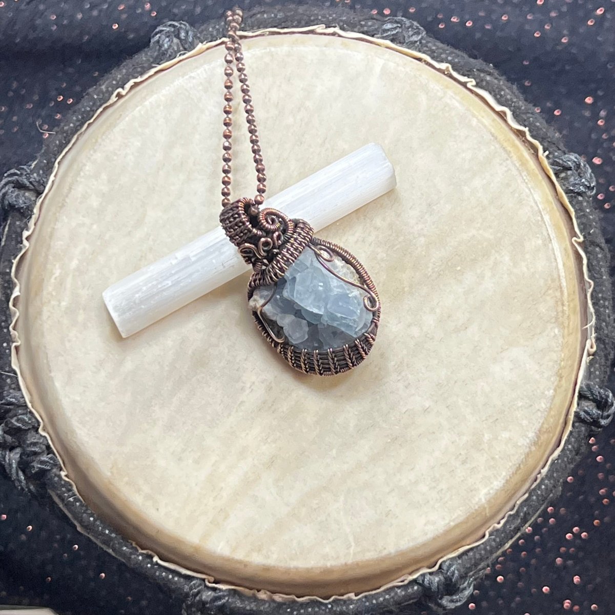 Raw Celestite Cluster Necklace - Mother Of Metal - Celestite - Copper - For Her - Necklaces