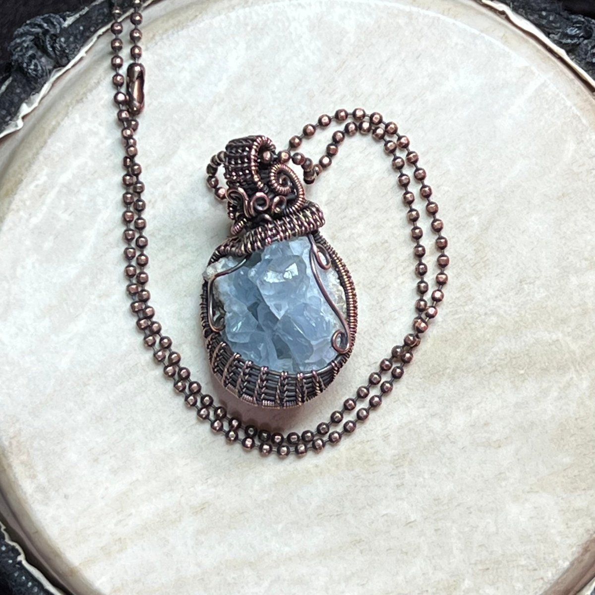 Raw Celestite Cluster Necklace - Mother Of Metal - Celestite - Copper - For Her - Necklaces