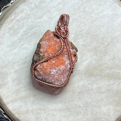 Raw Orange Heulandite Pendant - Mother Of Metal - Copper - For Her - For Him - Charms & Pendants