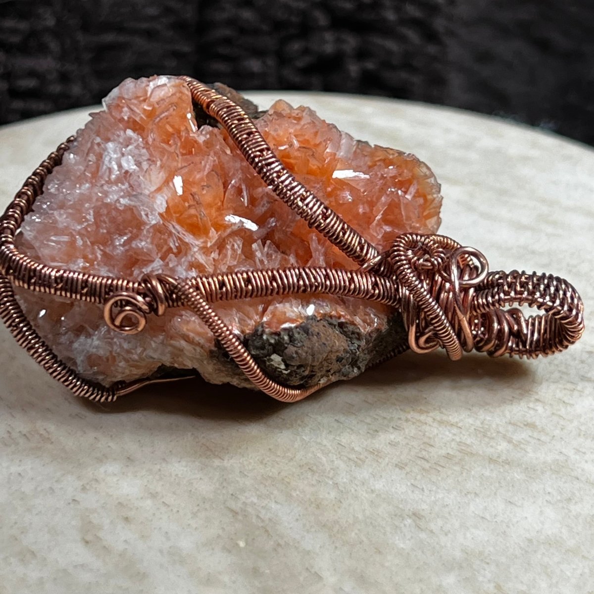 Raw Orange Heulandite Pendant - Mother Of Metal - Copper - For Her - For Him - Charms & Pendants