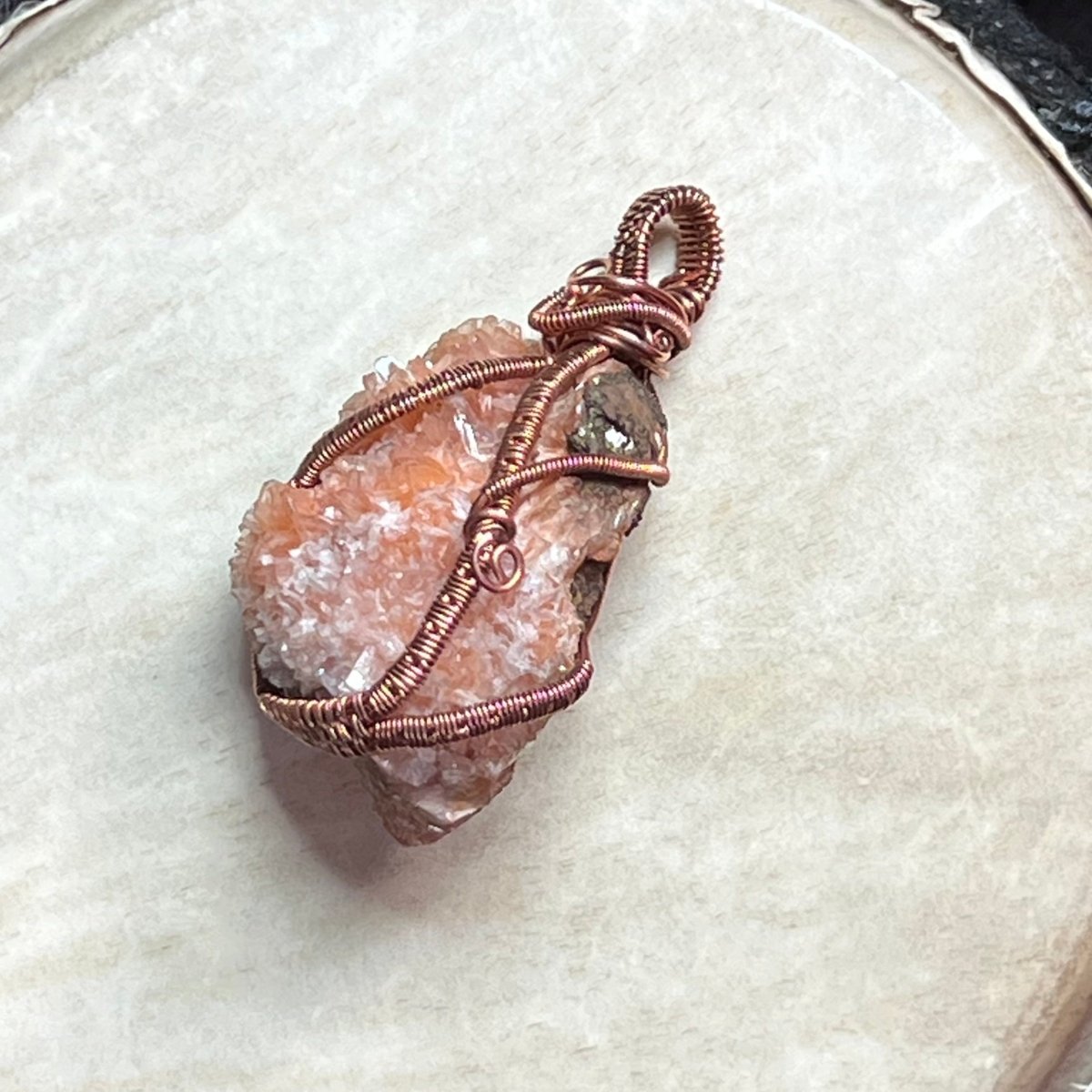 Raw Orange Heulandite Pendant - Mother Of Metal - Copper - For Her - For Him - Charms & Pendants