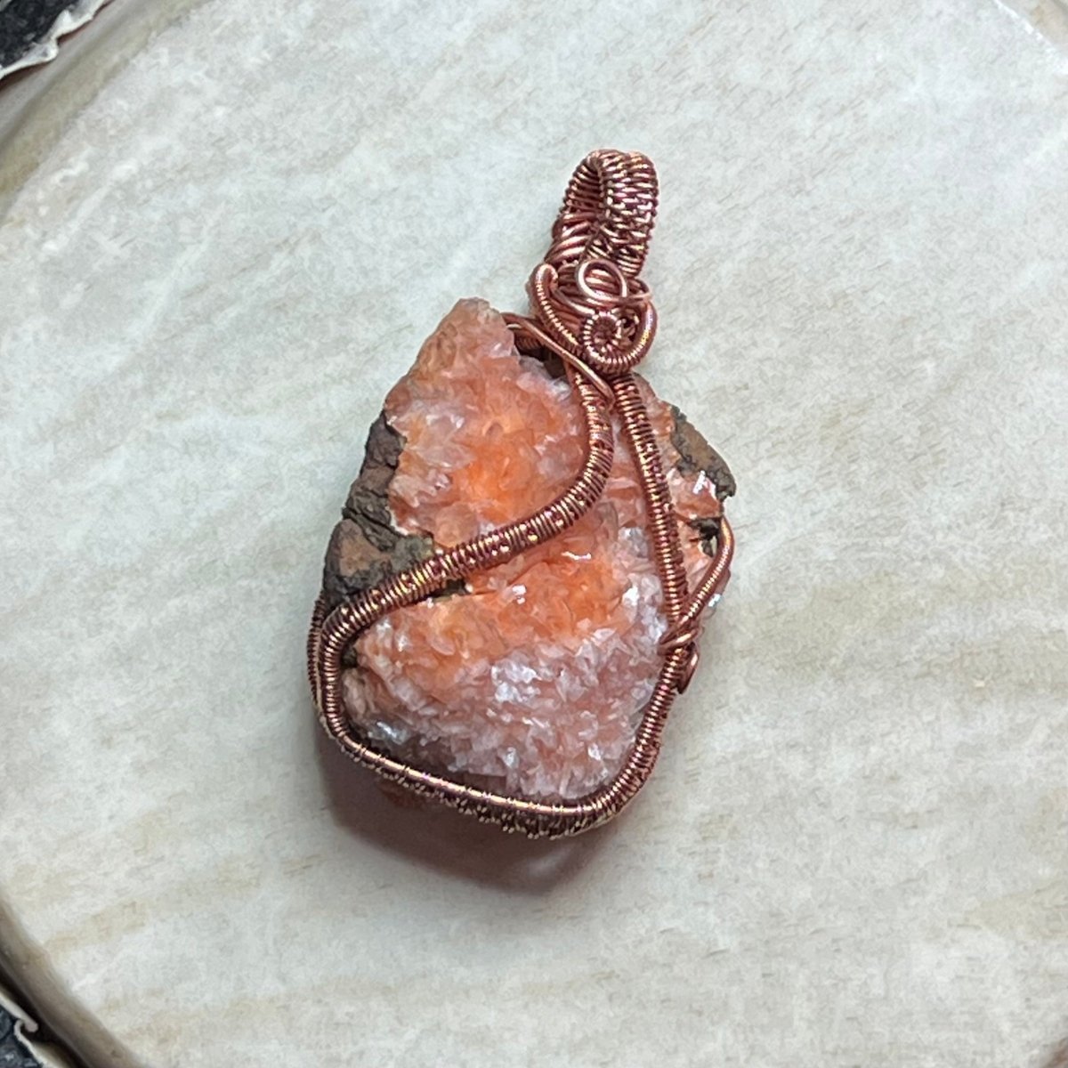 Raw Orange Heulandite Pendant - Mother Of Metal - Copper - For Her - For Him - Charms & Pendants