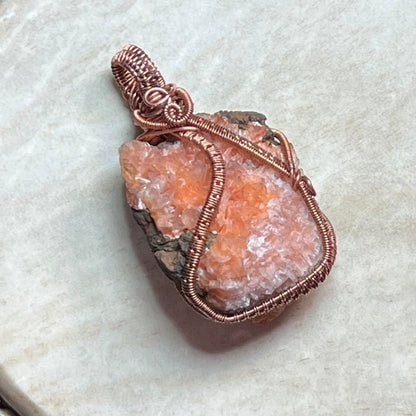 Raw Orange Heulandite Pendant - Mother Of Metal - Copper - For Her - For Him - Charms & Pendants