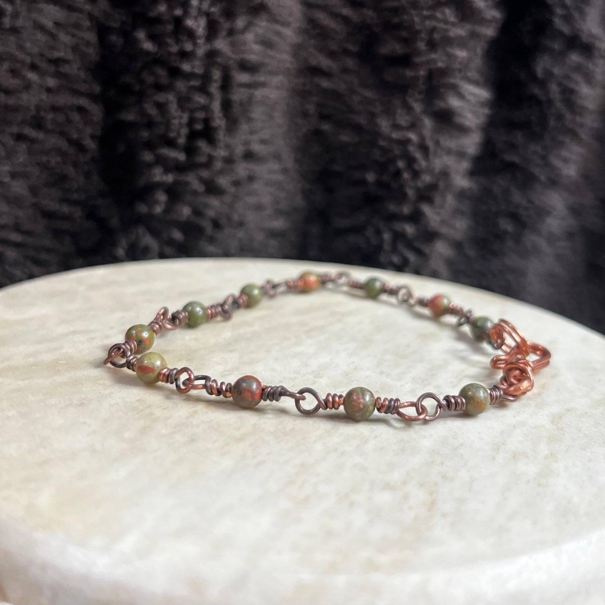 Unakite Copper Rosary Style Bracelet - Mother Of Metal - Copper - For Her - For Him - link bracelet